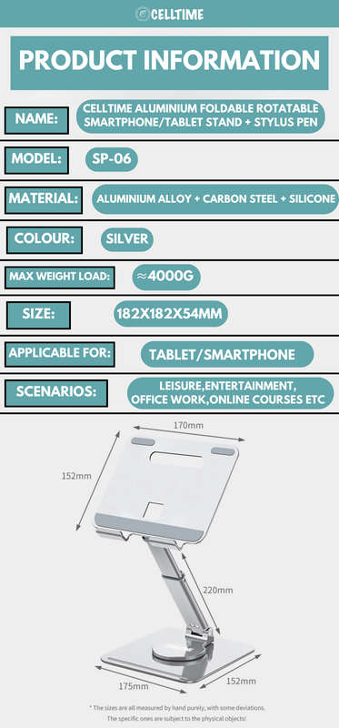 CellTime Aluminium Foldable Rotatable Tablet Stand with Stylus Pen