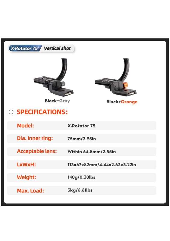 Fotopro Camera Collar Rotator Attachment for Tripod Stand - X-Rotator 75