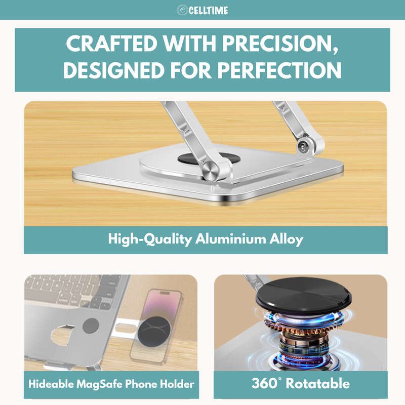 CellTime 360 Rotatable Aluminium Laptop Stand with MagSafe Phone Holder