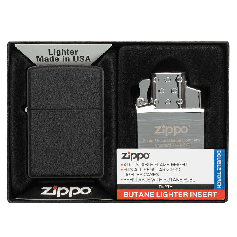 Zippo Lighter Black Crackle with Butane Insert Combo