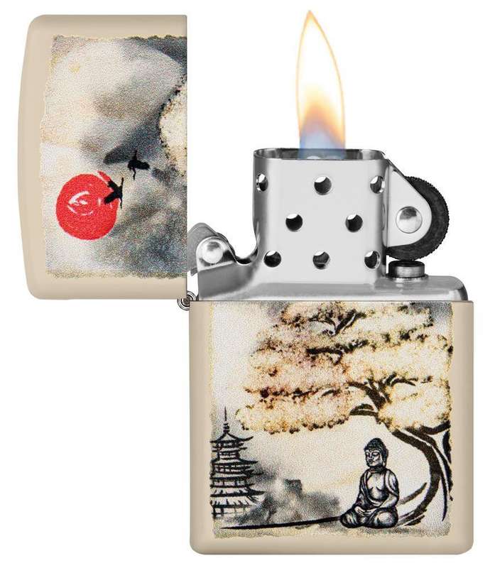 Zippo Lighter Pagoda Bonsai Buddha Design