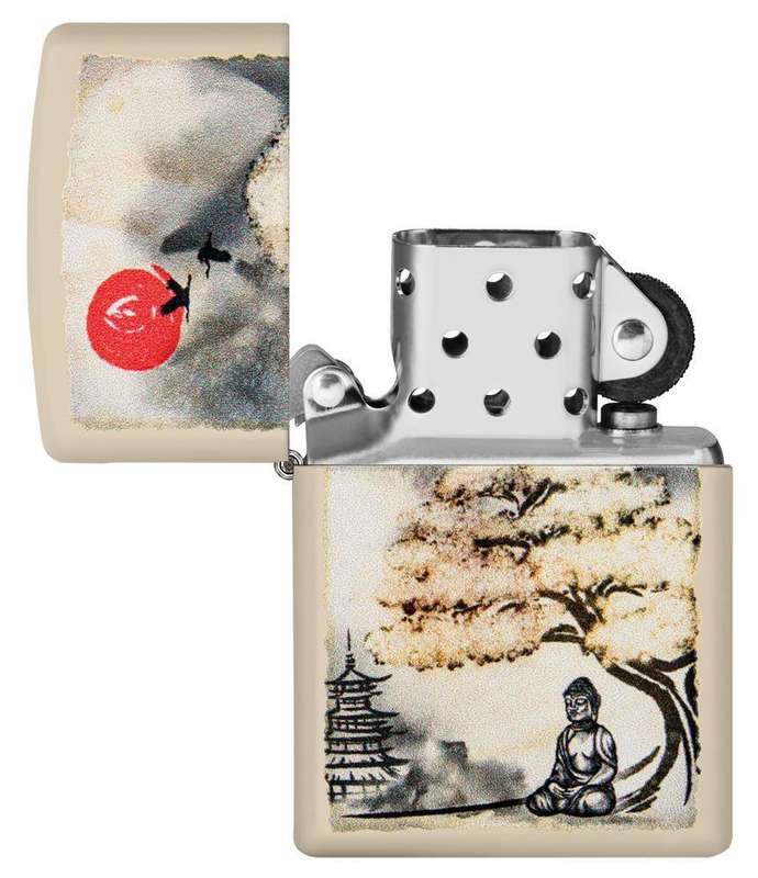 Zippo Lighter Pagoda Bonsai Buddha Design