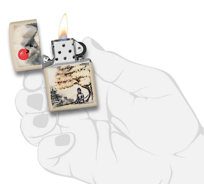 Zippo Lighter Pagoda Bonsai Buddha Design