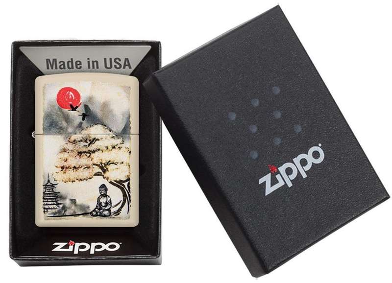 Zippo Lighter Pagoda Bonsai Buddha Design
