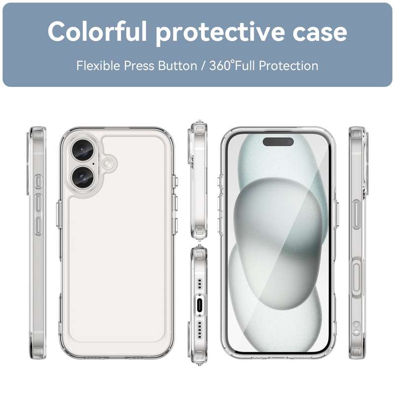 Clear Case for iPhone 16/16 Plus - Shockproof Candy Series Cover