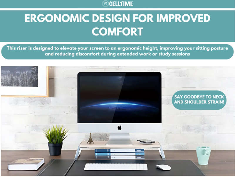CellTime Multifunctional Ergonomic Wooden Desktop Monitor Riser Stand