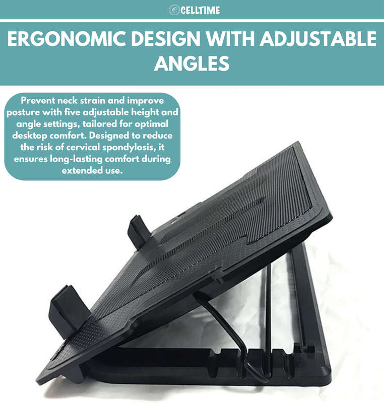 CellTime Ergonomic Height Angle Adjustable Laptop Stand with Cooling Fan