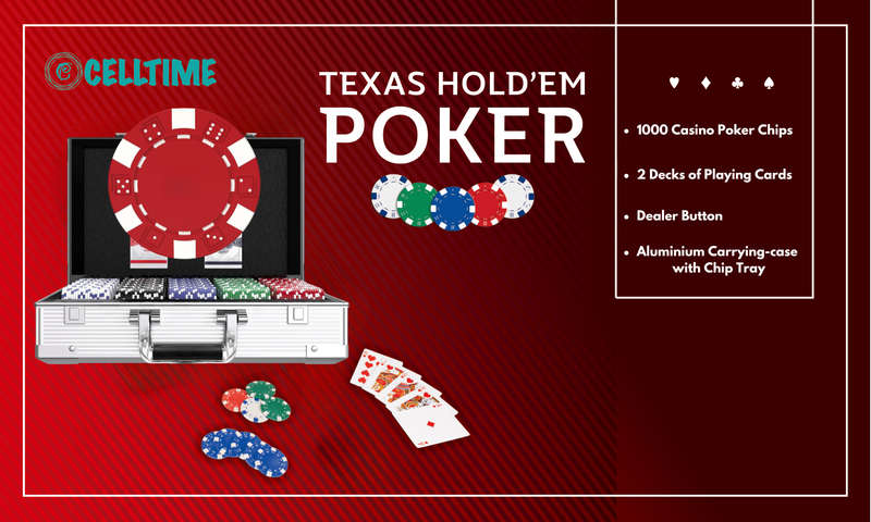 CellTime 1000 Piece Poker Set With Aluminium Case, 2 Deck Cards & Button
