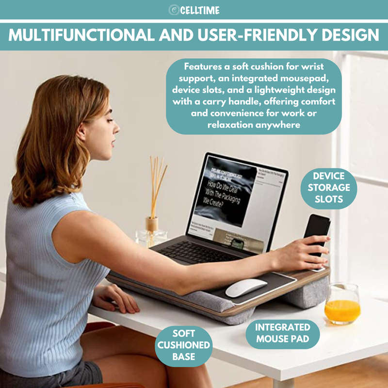 CellTime Multifunctional Ergonomic Wooden Lap Desk Laptop Stand