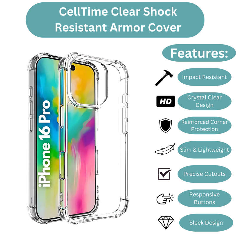 Clear Shock Resistant Case Armor Cover for iPhone 16 Pro