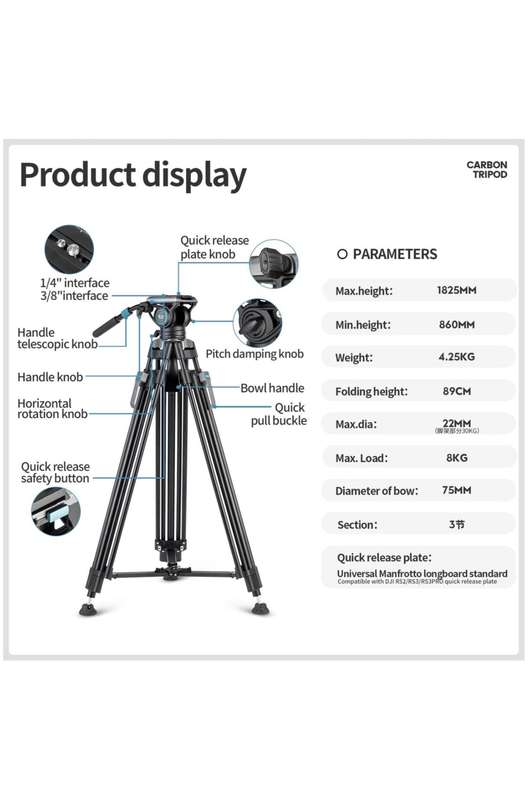 Fotopro Heavy-Duty Aluminium Fluid Head Video Tripod Stand - DV-3A Pro