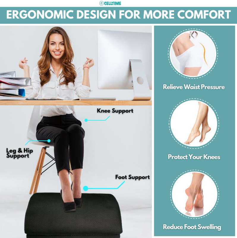 CellTime Height Adjustable Ergonomic Memory Foam Under Desk Footrest