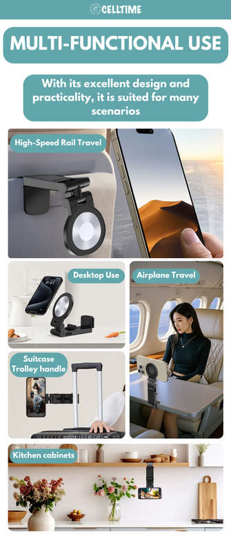 CellTime Multifunctional MagSafe Airplane/Desk/Train Phone Holder Mount