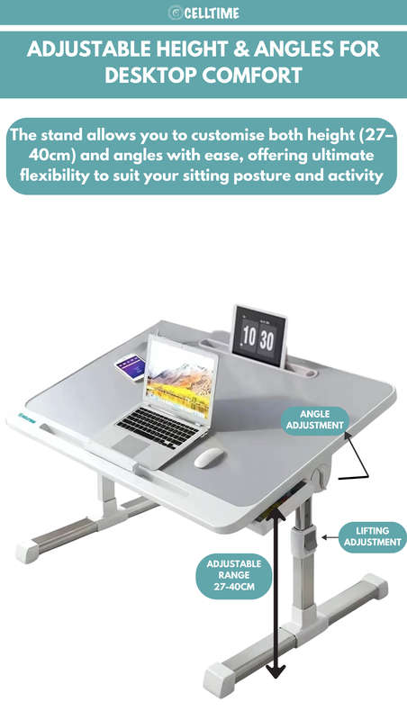 CellTime Height Adjustable Foldable Ergonomic Laptop Desk Stand with Drawer