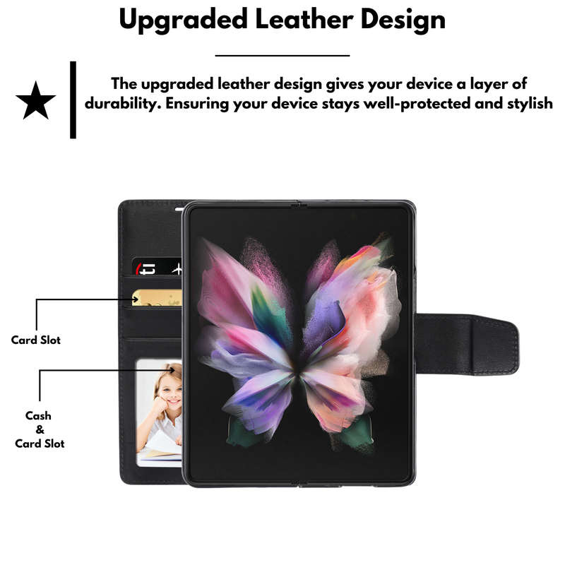 Hanman Classic Flip Leather Wallet Cover for Samsung Galaxy Z Fold 3