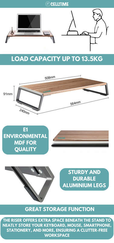 CellTime Multifunctional Ergonomic Wooden Desktop Monitor Riser Stand