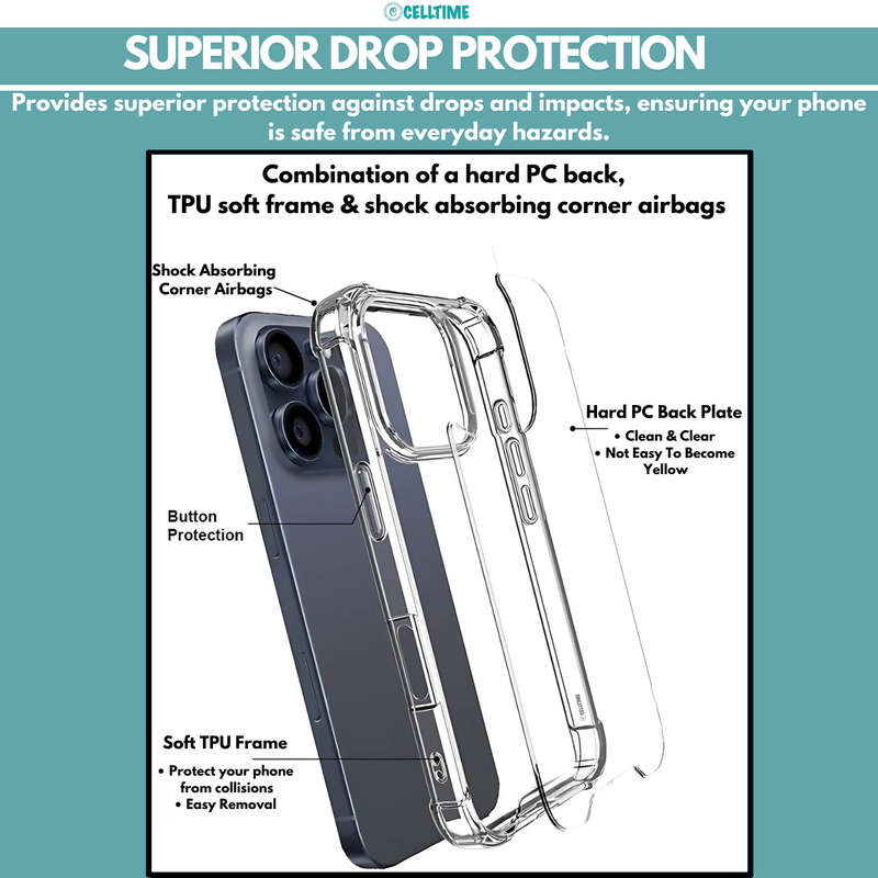 Clear Shock Resistant Case Armor Cover for iPhone 16 Pro
