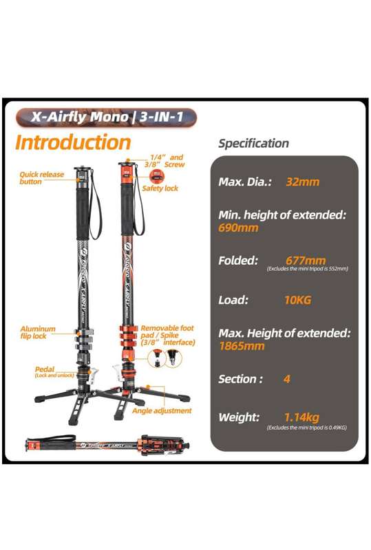Fotopro x-Airfly Mono Multifunctional Portable Camera Monopod/ Tripod Stand