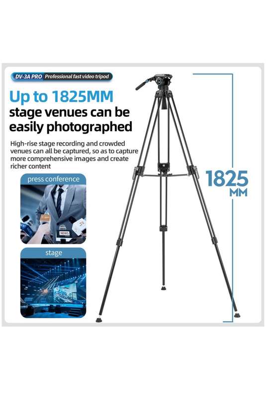 Fotopro Heavy-Duty Aluminium Fluid Head Video Tripod Stand - DV-3A Pro