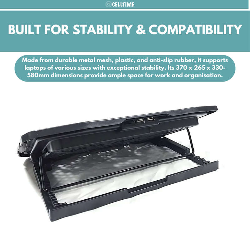 CellTime Ergonomic Height Angle Adjustable Laptop Stand with Cooling Fan
