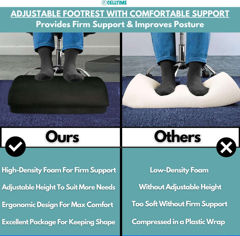 CellTime Height Adjustable Ergonomic Memory Foam Under Desk Footrest