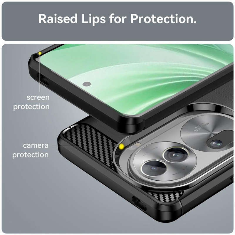 CellTime Carbon Fiber Design Case for Oppo Reno11 Pro 5G Shockproof Cover - Black