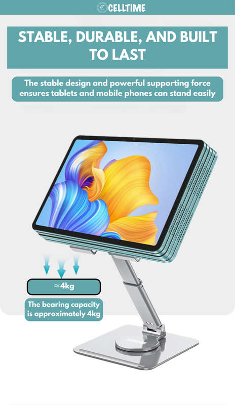 CellTime Aluminium Foldable Rotatable Tablet Stand with Stylus Pen