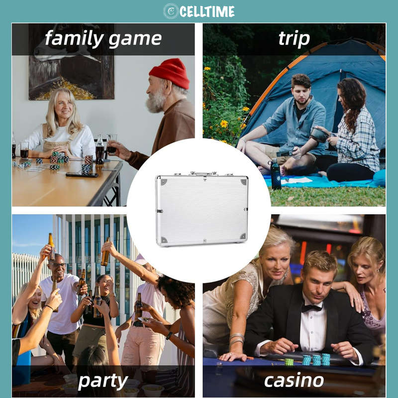 CellTime 1000 Piece Poker Set With Aluminium Case, 2 Deck Cards & Button
