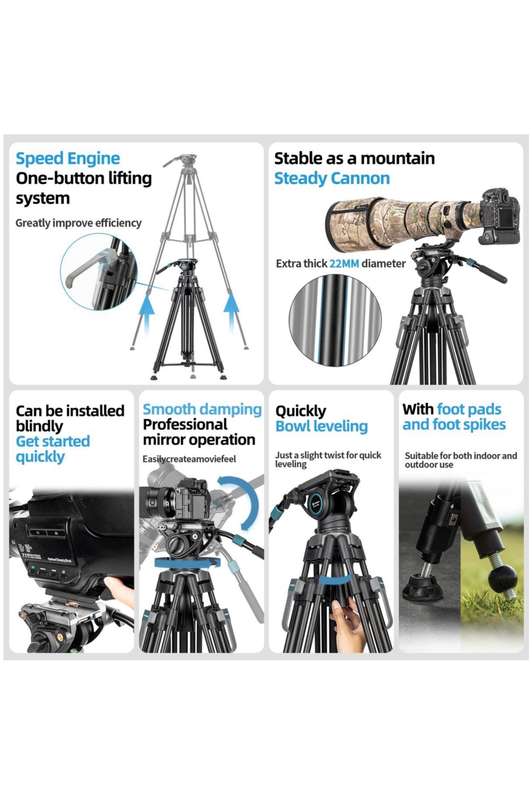 Fotopro Heavy-Duty Aluminium Fluid Head Video Tripod Stand - DV-3A Pro