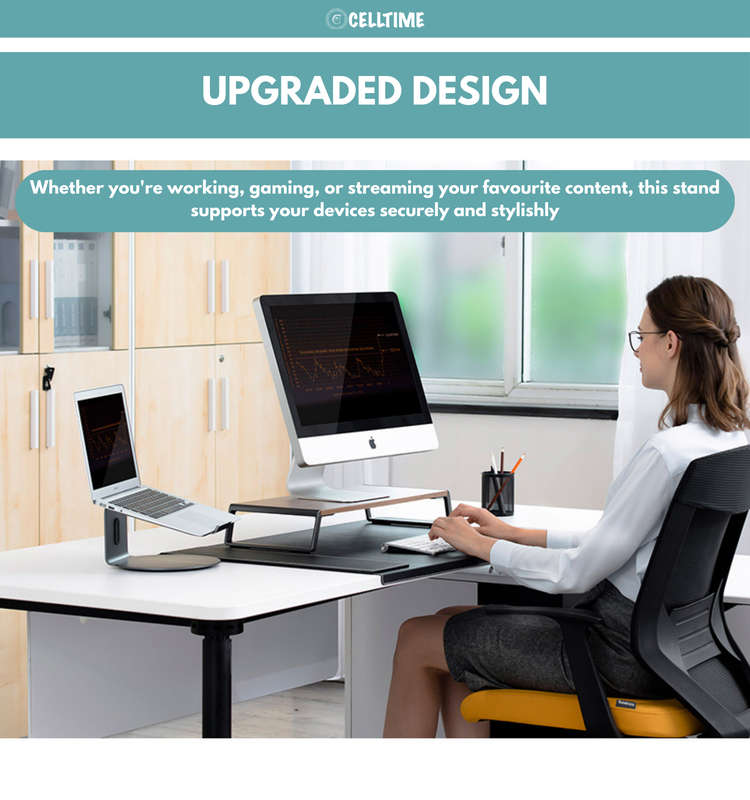 CellTime Multifunctional Ergonomic Wooden Desktop Monitor Riser Stand