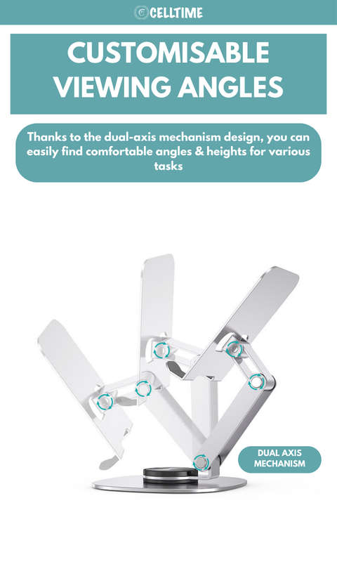 CellTime Ergonomic Foldable Rotatable Aluminium Smartphone/Tablet Stand