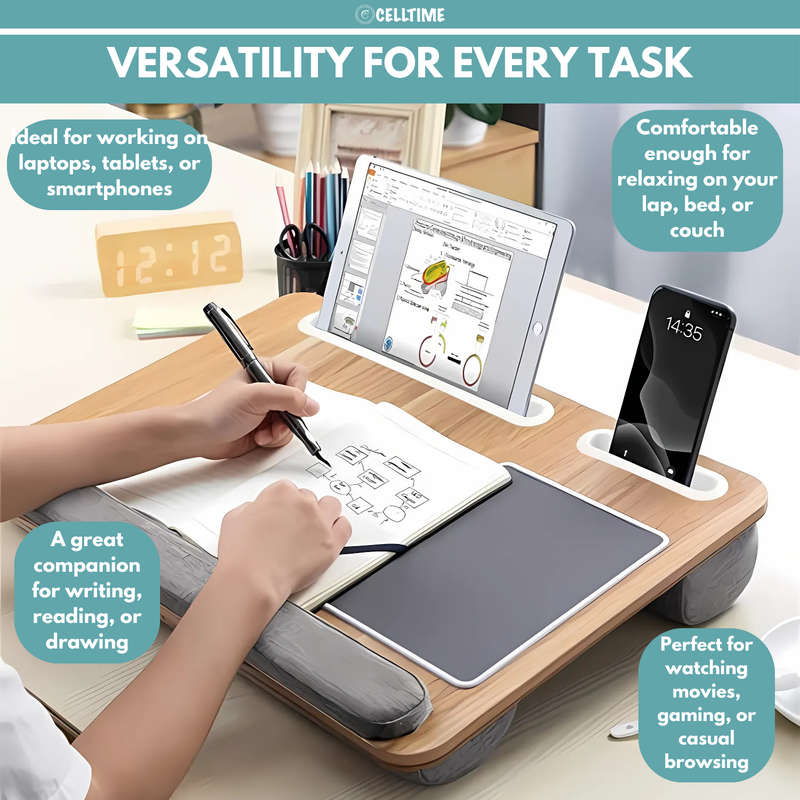 CellTime Multifunctional Ergonomic Wooden Lap Desk Laptop Stand