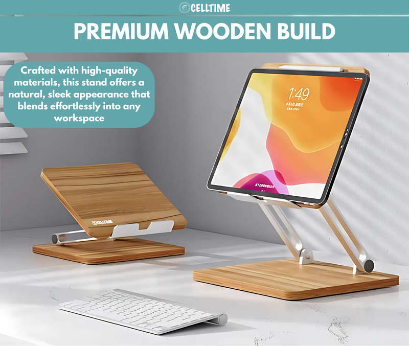 CellTime Ergonomic Foldable Height & Angle Adjustable Wooden Laptop Stand