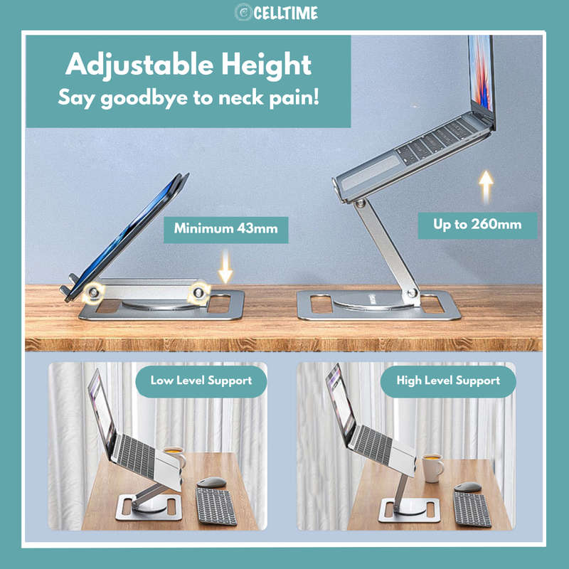 CellTime Ergonomic Multifunctional Swivel Adjustable Aluminium Laptop Stand