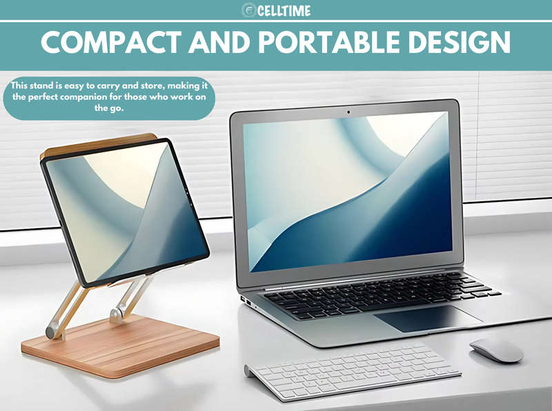 CellTime Ergonomic Foldable Height & Angle Adjustable Wooden Laptop Stand