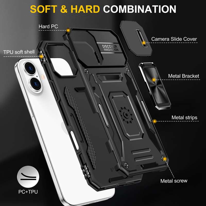 Kejiang Camshield Cover for iPhone 16 / 16 Plus Shockproof Case