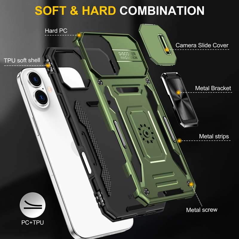 Kejiang Camshield Cover for iPhone 16 / 16 Plus Shockproof Case