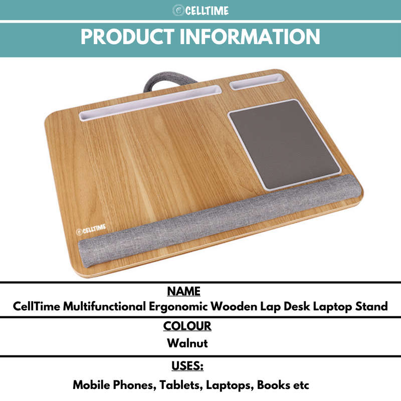 CellTime Multifunctional Ergonomic Wooden Lap Desk Laptop Stand