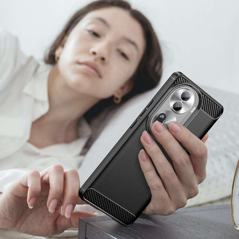 CellTime Carbon Fiber Design Case for Oppo Reno11 Pro 5G Shockproof Cover - Black