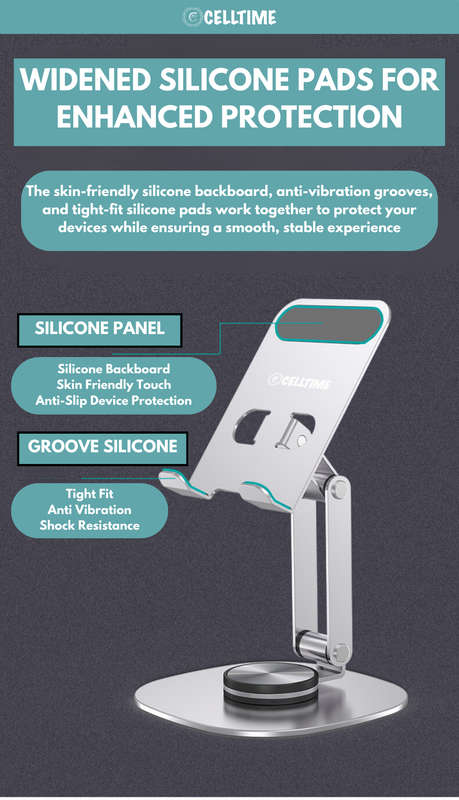 CellTime Ergonomic Foldable Rotatable Aluminium Smartphone/Tablet Stand