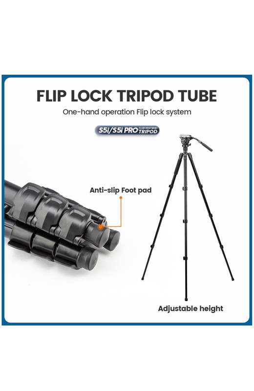 Fotopro Portable Heavy-Duty Fluid Head Video Tripod Stand - S5i Pro