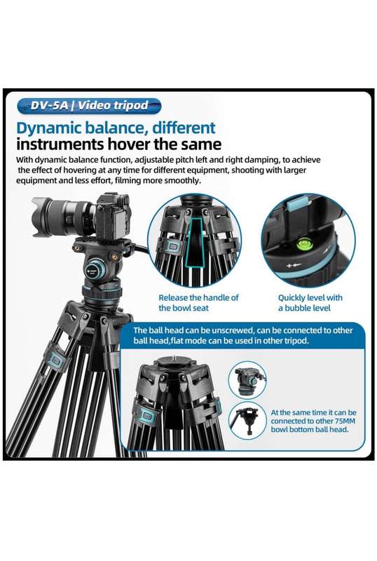 Fotopro Aluminium Heavy-Duty Fluid Head Video Tripod - DV-5A