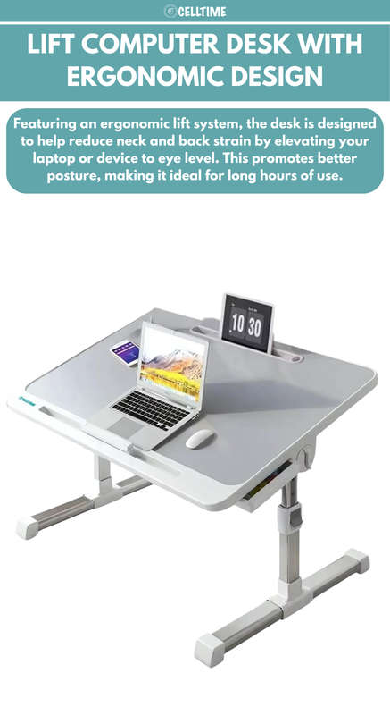 CellTime Height Adjustable Foldable Ergonomic Laptop Desk Stand with Drawer