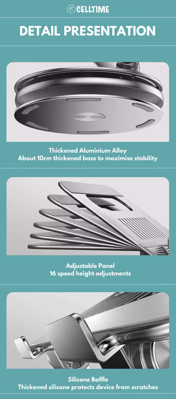 CellTime Ergonomic 360 Rotatable Adjustable Aluminium Laptop Stand