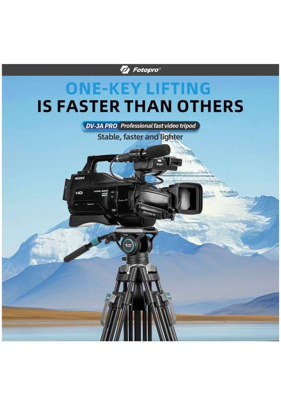 Fotopro Heavy-Duty Aluminium Fluid Head Video Tripod Stand - DV-3A Pro