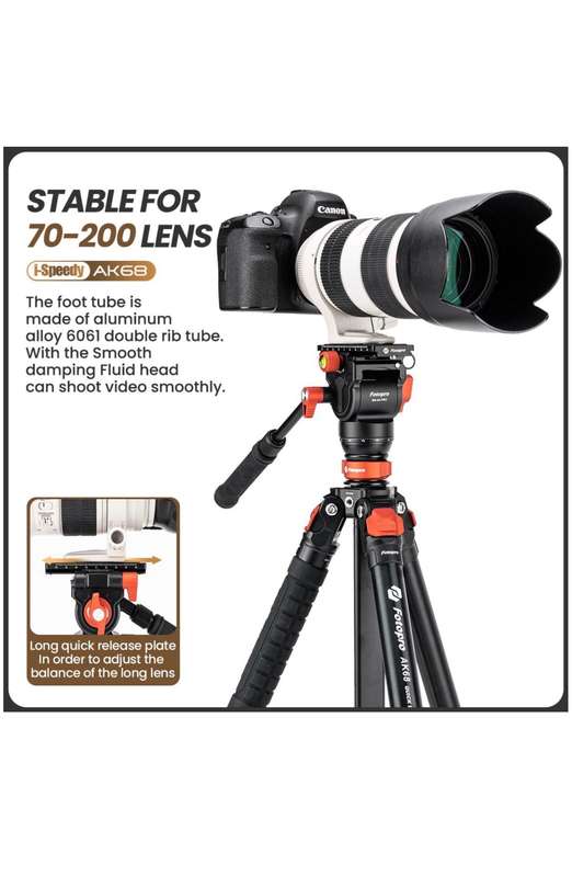 Fotopro AK68 Portable Aluminium Fluid Video Camera Tripod Stand