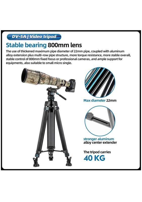 Fotopro Aluminium Heavy-Duty Fluid Head Video Tripod - DV-5A
