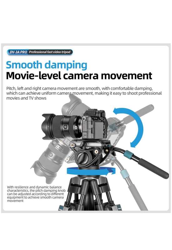 Fotopro Heavy-Duty Aluminium Fluid Head Video Tripod Stand - DV-3A Pro