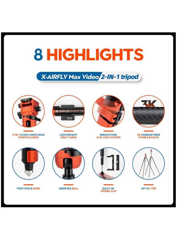 Fotopro x-Airfly Max Video Camera /Phone Tripod Stand/ Monopod Stand