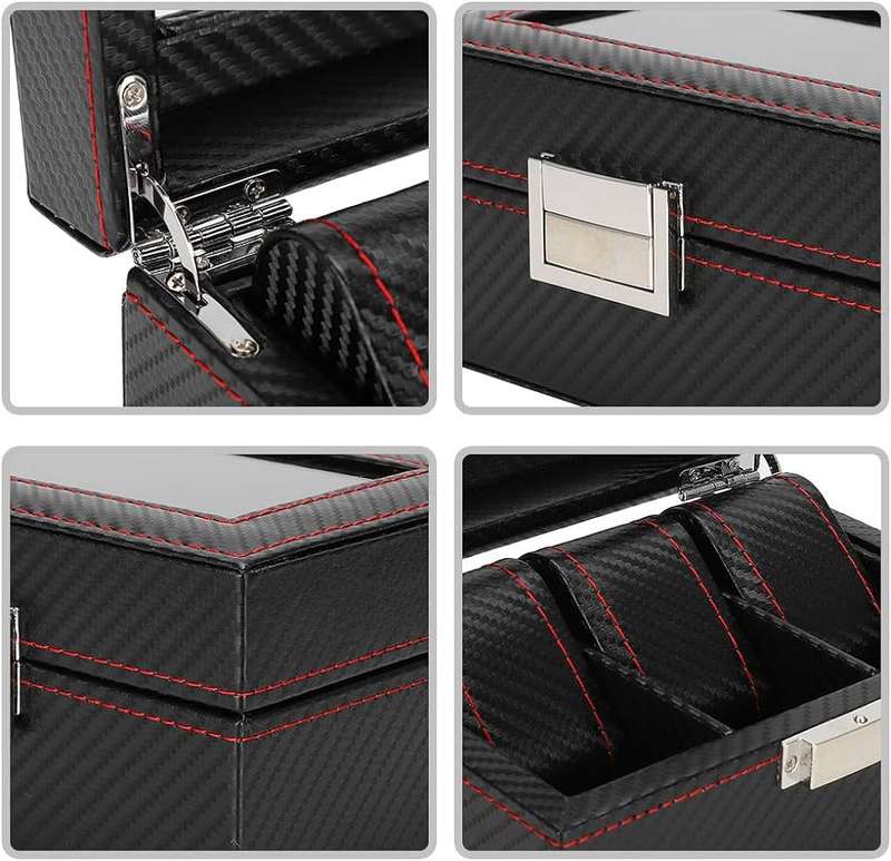 3 Slot Watch Box Organizer Carbon Fiber Look PU Leather